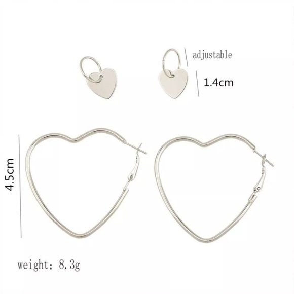 2Pair Double Heart Hoop Dangle Earrings - Picture 2 of 7